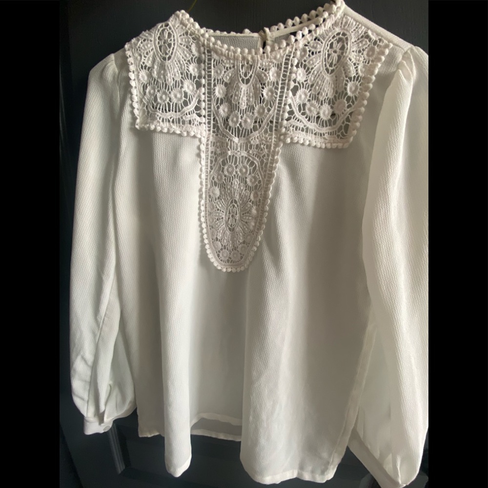 Halogen Crochet Detail Crepe Blouse Size S